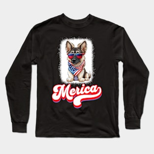 4th Of July Patriotic Dog German Shepherd Merica Long Sleeve T-Shirt